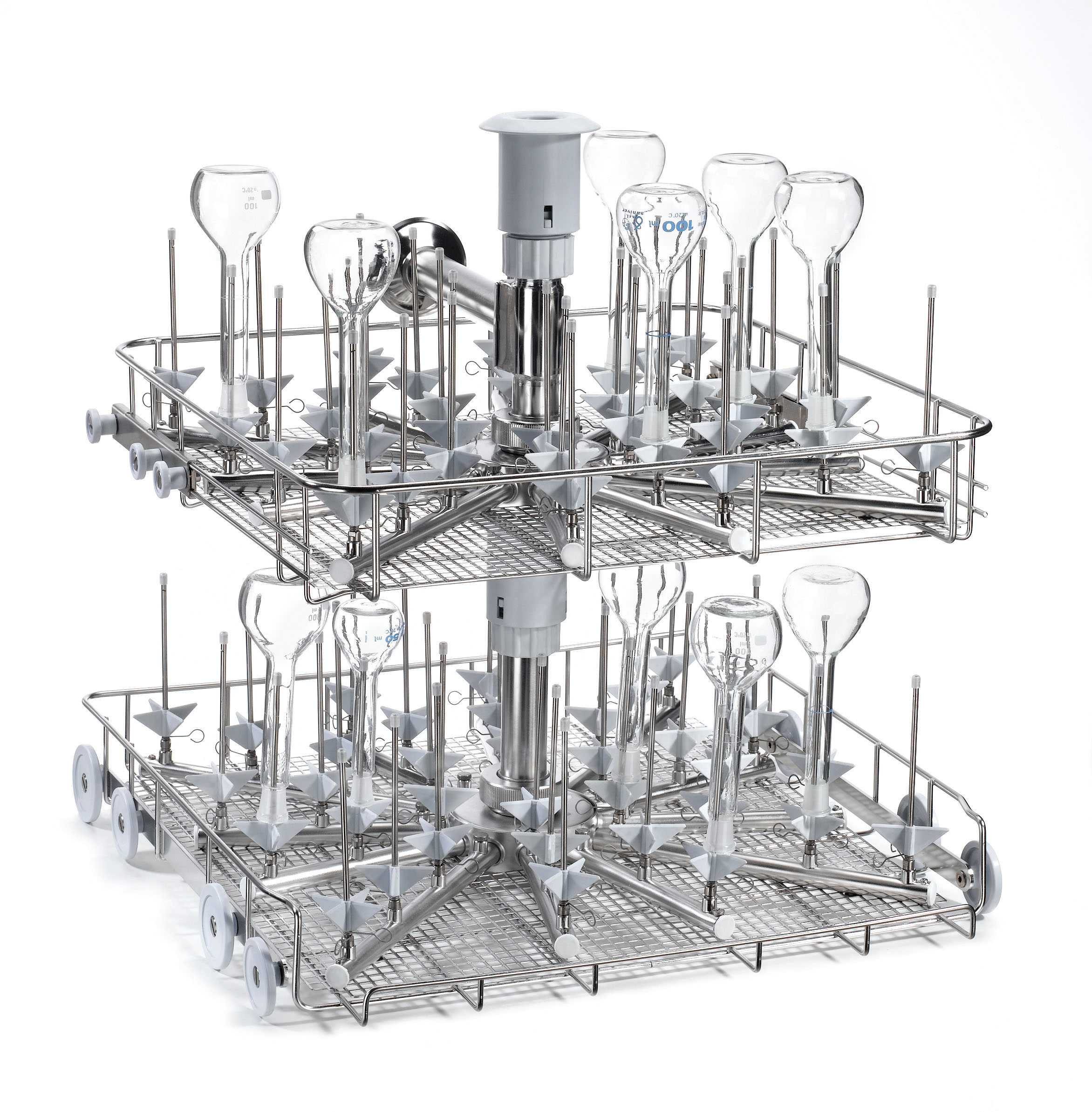 LM80DS Enjeksiyonlu Dar Boyunlu Cam Malzeme Yıkama Sepeti  - Alt Üst Komple Raf   - Kurutma Bağlantılı