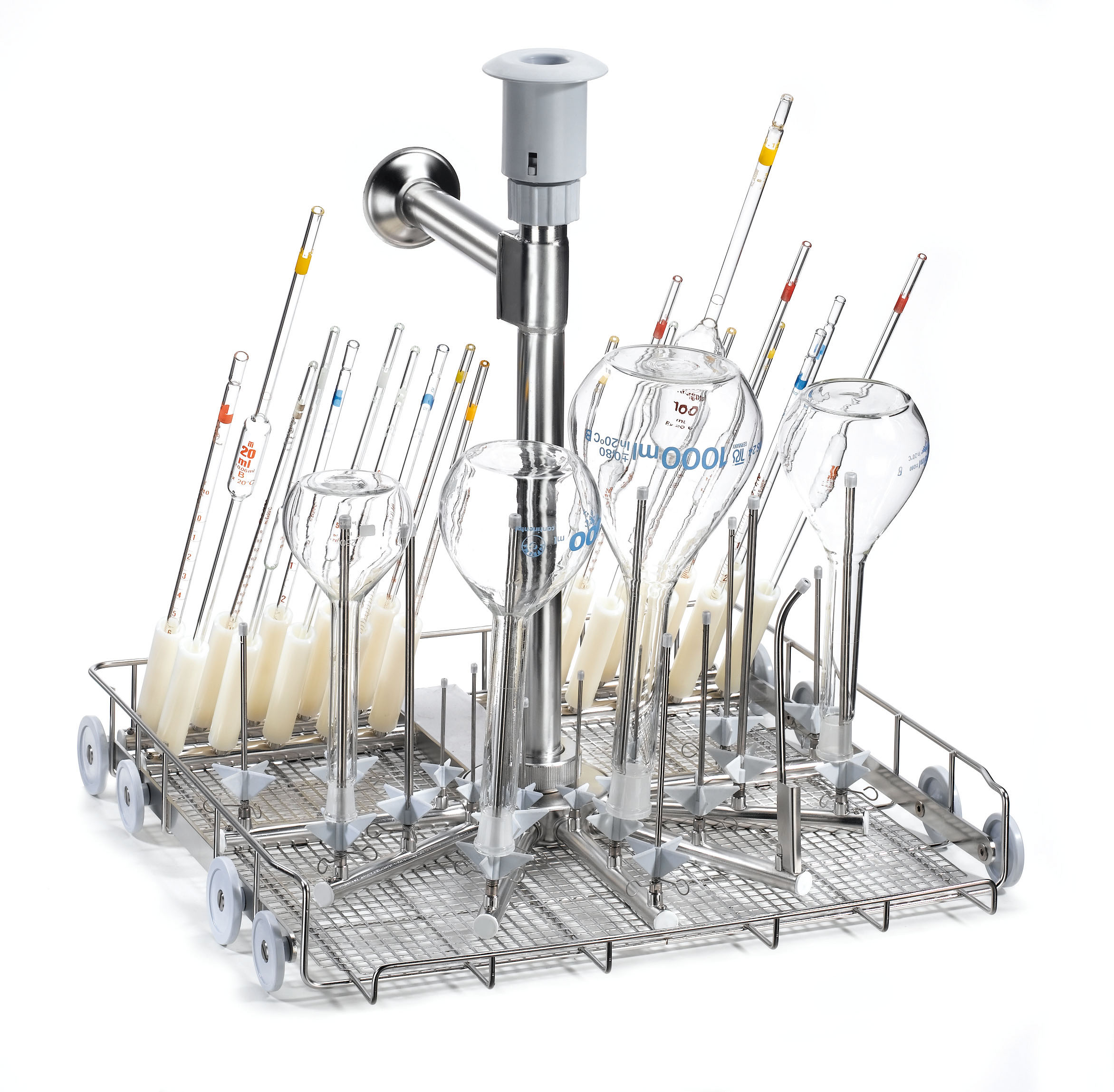 LPM2020DS Enjeksiyonlu Pipet Ve Dar Boyunlu Cam Malzeme Yıkama Sepeti - Kurutma Bağlantılı