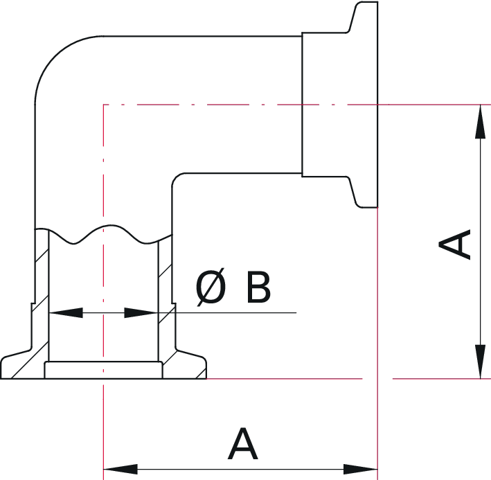 90° Dirsek (Elbow) Bağlantı Parçası – DN 16 ISO-KF (Alüminyum EN AW-6082)