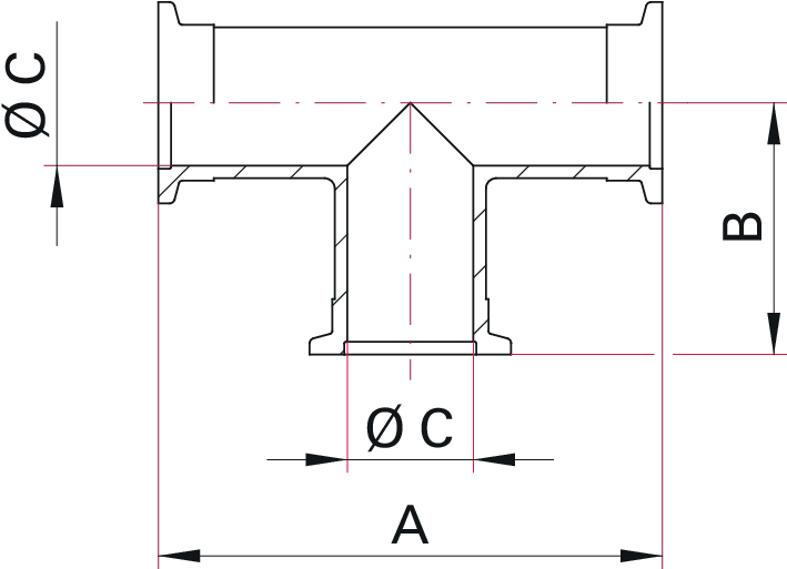T Flanş (Tee) – DN 16 ISO-KF (Alüminyum EN AW-6082)